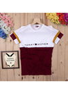 White Maroon Outluk Cotton Two Colour Pattern Round Neck Half Sleeve T-Shirt 004